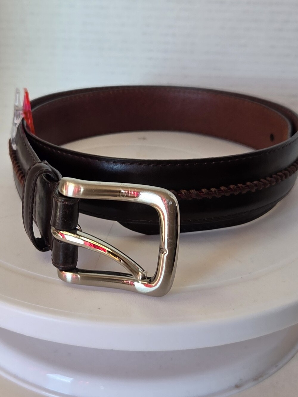 Custom Leather Men's Brown Leather Belt With Stitching Detail Size 38